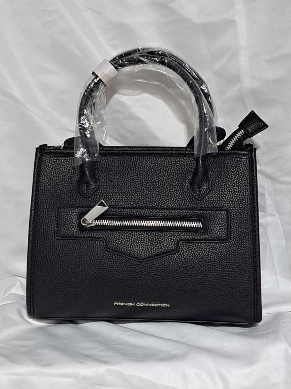 NWT French Connection Black Pebbled Top-Handle Satchel with Front Zip - Picture 1 of 12